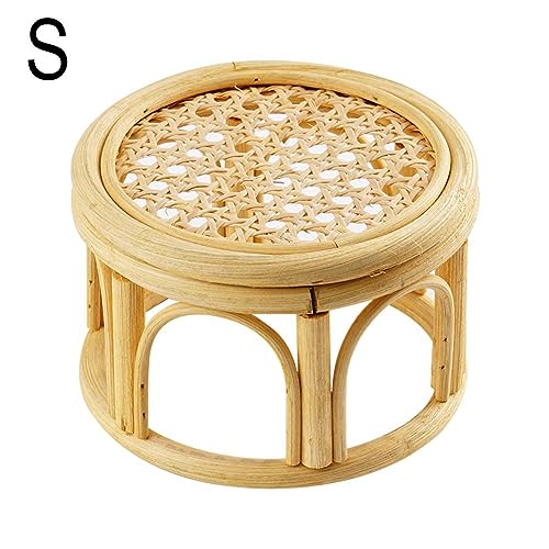 Rattan Plant Stands,Small Boho Rattan Wicker Round Riser Plant Stand,Indoor Flower Pot Stand,Decorative Flower Shelf Bonsai Rack Garden Plant Pot Riser Holder - size: L (7.87 x 4.72 inches)