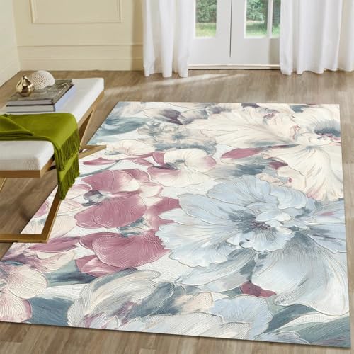 Plant Printing Area Rug, 1.5 x 2.5ft, Home Decorative Rugs, Reduce Noise Low Pile Non-Slip Throw Rugs, Soft Machine Washable High Traffic Rug for Study Room Bedside - color: Dusty Rose and Muted Aqua, size: 1.5 x 2.5ft / 18 x 30in / 45 x 75cm