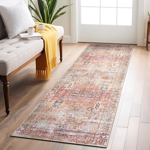 Rugshop Multi Transitional Distressed Runner Rug — Machine Washable & Non‑Slip, 2' 6" X 6' for Hallway, Entryway and Kitchen - size: 2'6" x 6' (Rectangular)