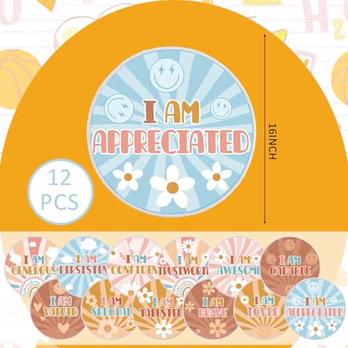 Tinideya 12 Pcs Kids Carpet Circle Seats for Class 16 Inch Round Classroom Rug Back to School Floor Cushions Soft Educational Mat Non Slip First Day of School Learning Playing Areas(Motivational) - style: Motivational
