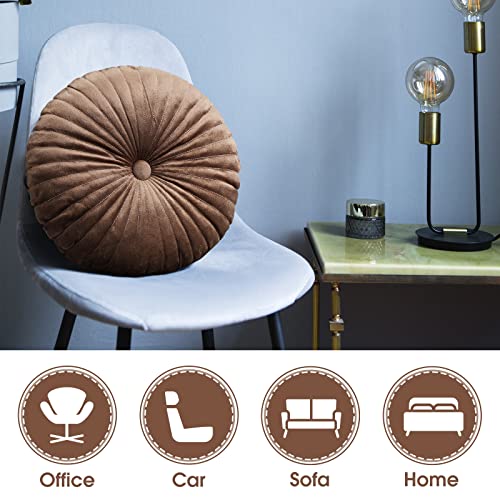 Namalu 2 Pcs Round Throw Pillow 13.8 Inch Decorative Round Velvet Floor Pillows Pumpkin Throw Pillows with Center Button for Thanksgiving Home Decor Living Room Sofa Couch Bed Chair (Coffee) - color: Coffee