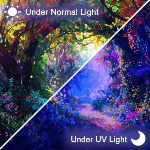 CRAFTYMELODY Tree Blacklight Tapestry Glow in the Dark Tapestry UV Reactive Colorful Flower Forest Wall Hanging 59×51 Inch with Hook Self Adhesive Sticker Clip for Bedroom Home Wall Decoration - color: Tree Flower