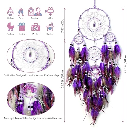 Large Dream Catchers, Boho Handmade Native Macrame Dream Catchers Wall Hanging for Bedroom Living Room Wedding Party Decor, Festival Blessing Gift for Kids Boys Girls (Purple & Black) - color: Purple & Black