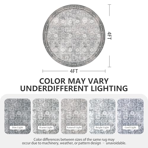 4FT Round Area Rugs, Soft Non Slip Low Pile Washable Rug, Circle Rugs for Entryway Indoor, Living Room, Bedroom, Laundry Room, Distressed Grey - color: Distressed Grey, size: 4 FT Round