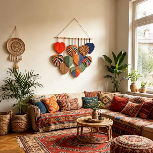 GYHPD Large Handmade Macrame Wall Hanging, Boho Wall Decor, Boho Woven Tassel Wall Art, Rustic Bohemian Home Decor for Living Room Bedroom, Aesthetic Housewarming Gift for Mom (Leaf) - color: Leaf