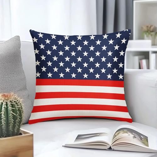 4th of July American Flag Pillow Covers 20x20 Inch Blue Red white Stripes Star Throw Pillows For Couch Soft Durable Cushion Covers Independence Memorial Day Pillow Cases for Bed Sofa Decor Set of 2 - color: 4th of July-american Flag, size: 20" x 20" (Pack