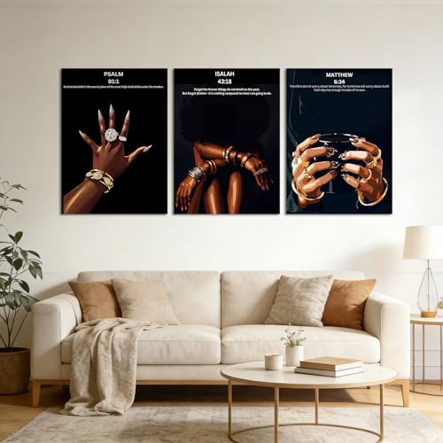RKYKISS Set of 3 Black Christian Girl Canvas Wall Art, Bible Verse Scripture Picture Prints, Faith Inspirational Painting Poster, Frameless 16x24 Inches - color: Bible Frameless, size: 16"L x 24"W