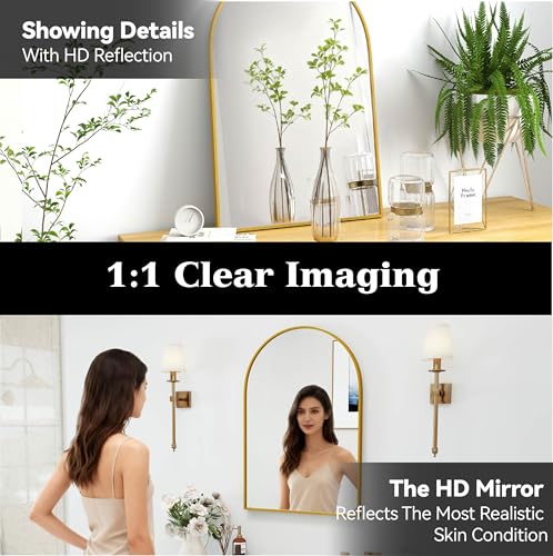 SCWF-GZ 30x20 Arch Mirror Rectangle Wall Mounted Hanging or Against Wall Metal Aluminum Alloy Frame Mirrors for Entryway Bedroom Bathroom Living Room 30 20 inch Gold - color: Gold, size: 30"L x 20"W