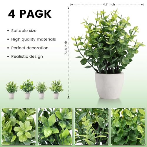 FAVOWREATH 4 Pack Fake Plants Ceramic Mini Artificial Greenery Potted Plants for Home Decor Office Decor Room Decor Farmhouse Decor Indoor Table Bathroom Decor - color: White