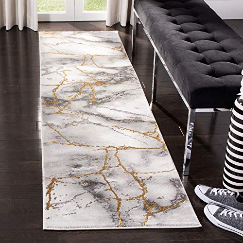 SAFAVIEH Craft Collection Runner Rug - 2'3" x 6', Grey & Gold, Modern Abstract Design, Non-Shedding & Easy Care, Ideal for High Traffic Areas in Living Room, Bedroom (CFT877F) - color: Grey/Gold, size: 2'3" x 6' (Runner)