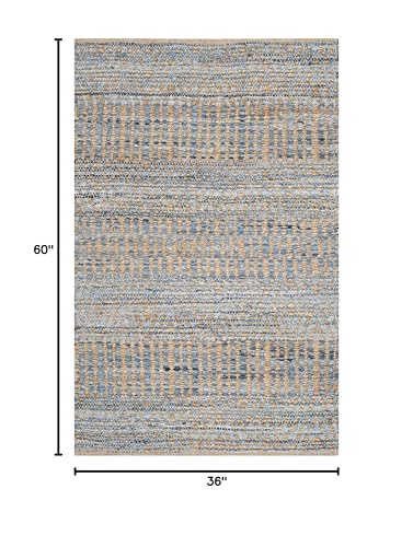 SAFAVIEH Cape Cod Collection Accent Rug - 3' x 5', Natural & Blue, Handmade Flat Weave Coastal Braided Jute, Ideal for High Traffic Areas in Entryway, Living Room, Bedroom (CAP353A) - size: 3' x 5' (Rectangular)