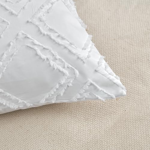 King Pillow Shams 2 Pack, King Size Pillowcases, Soft Microfiber Geometric Tufted Pillow Covers with Envelope Closure, White, 20x36 Inches (No Insert) - color: White-grid, size: King(20*36)