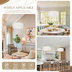 18 inch White 3 Light Rattan Light Fixture Woven Pendant Lights Rattan Farmhouse Chandeliers Fabric Shade Boho Chandelier for Dinning Room Kitchen - color: 18"-White-Prism