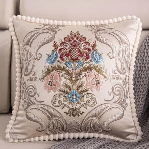 2Pcs Pillow Covers Decorative European Jacquard Vintage Embroidery Stereo Sofa for Home Decor, Sofa Living Room, Couch, Bed.18x18 or 20x20 inches. (CREAMBEIGE Blue pack2) - color: Creambeige Blue Pack2