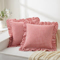 KKJIAF Ruffle Gingham Pillow Covers 24 x 24 Inches, Cotton Gingham Pillow Cases Set of 2, Linen Feel Ruffled Plaid Pillow Shams with Envelope Closure for Sofa Bed (Red/White Plaid) - color: Black Plaid, size: 24" x 24" (Pack of 2)