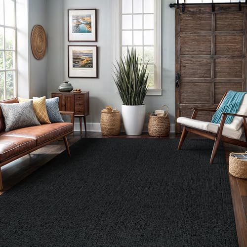 Easy Jute Rug 6x9 Indoor Outdoor Natural Rugs Solid Fiber Rug Woven Area Rug Boho Easy Clean Inside Carpet for Living Room Bedroom Dining Room Hallway or Outdoor Patio Porch (6 X 9 Dark Grey) - color: Dark Grey, size: 6' x 9' (Rectangular)
