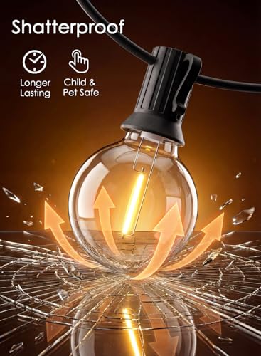 25FT G40 LED Globe Outdoor String Lights with 25 Plastic Shatterproof Bulbs | 2700K Warm White, IP65 Waterproof Hanging Connectable Globe Lights for Patio, Backyard, Bistro, Porch, Black Wire - color: Warm White-Black, size: 25FT