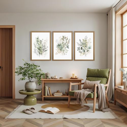 Joocrise Wooden Frame Watercolor Botanical Wall Art Boho Floral Canvas Wall Decor Prints Sage Green Wildflower Wall Art Modern Flower Pictures Botanical Painting for Bedroom Bathroom 12x16x3 Inch - color: Watercolor Botanical Prints, size: 16"L x 12"W