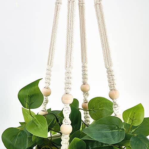Mkono 2 Packs Fake Hanging Plant with Pot, Artificial Plants Macrame Plant Hanger Fake Vine Greenery for Bedroom Bathroom Home Office Decor - color: Ivory