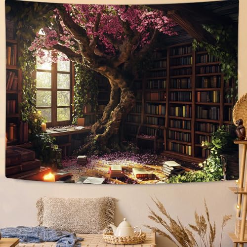 Richldeas Bookshelf Tapestries Cherry Blossom Tree Tapestry Bookshelf Tapestry Wall Hanging Posters for a Windowless Office RITAYW365 - color: Pink, size: Customsize