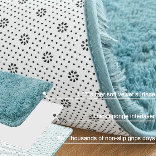 Merelax Modern Soft Fluffy Small Shaggy Rug for Bedroom Livingroom Dorm Kids Room Indoor Home Decorative, Non-Slip Plush Furry Fur Area Rugs Comfy Nursery Accent Floor Carpet 2x3 Feet, Turquoise Green - color: Turquoise Green, size: 2' x 3' (Rectangular)
