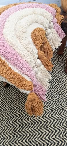 Tufted Cushion Cover with Pink, Terracotta & Cream Rainbows and Tassels，20x20 inches