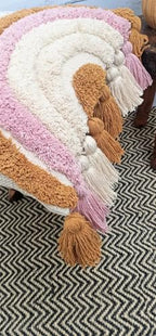 Tufted Cushion Cover with Pink, Terracotta & Cream Rainbows and Tassels，20x20 inches