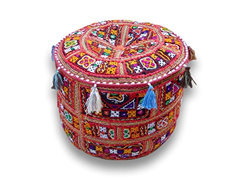 The Harry Creations Decorative Patchwork Comfortable Indian Ottoman Ethnic Cotton Cushion Bean Bag Designs Floor Embroidered Pouf Cover (Gujrat-Kutch, 18"x13") - color: Gujrat-kutch, size: 18"x13"