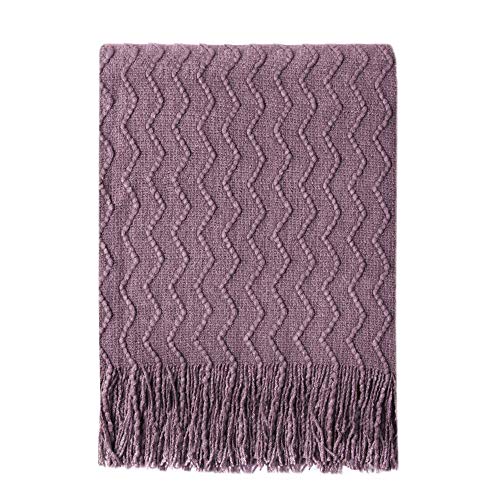 BOURINA Dark Lavender Throw Blanket 50x60 Inches Throw Textured Solid Soft Sofa Couch Decorative Knitted Blanket - color: Dark Lavender, size: 50"x60"