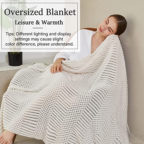 Blagic Knitted Throw Blanket for Couch Soft Farmhouse Boho Throw Blanket with Tassels Home Decorative Lightweight Throw Blankets,White Throws for Bed/Chair/Sofa, Pineapple Textured,60" W x 80" L - color: F-white, size: 60 × 80 in