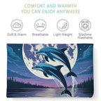 Dolphin Blanket, Two Dolphins Jumping Under Moonlight Flannel Throw Blanket for Couch Bed Or Chair, Luxury Lightweight Comfy Blankets Home Decor Gift 40x50in(100 * 125cm)