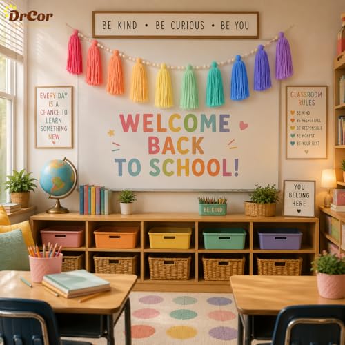 DrCor Crayon Rainbow Tassel Garland – Colorful Handmade Yarn Banner for Classroom Decor, Bulletin Board, Nursery, Kids Room, Playroom, Baby Shower & Birthday Party Decorations - color: Rainbow