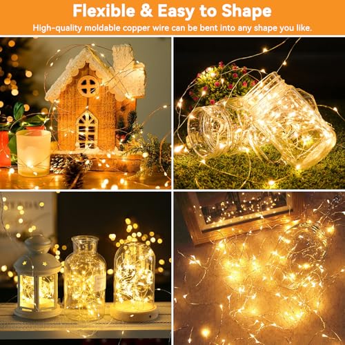 Twinkle Fairy Lights 8 Modes with Remote and Timer 33ft 100LED USB Plug in String Lights Waterproof String Lights for Bedroom Indoor Wreath Party Wedding Christmas Decoration, Warm White - color: Warm White, size: 1 Pack