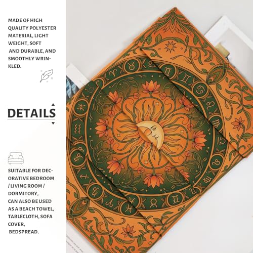 Water Lily and Sun Orange Green Tapestry, Floral Mandala Bohemian Decorative Wall Hanging, Aesthetic Tapestries for Living Room, Bedroom, Meditation 60x50 Inch - size: 60x50 Inch