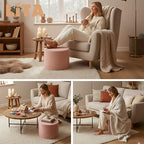 LITA Round Stuffed Pouf Ottoman, Velvet Poufs with High-Density Foam Filling and Washable Cover, Furry and Fluffy Bean Bag Foot Stools Ottoman for Living Room, Bedroom, Office, Pink - color: Velvet Pink