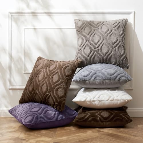 MIULEE Dark Brown Throw Pillow Covers 18x18 Inch, Soft Winter Plush Faux Wool Couch Pillow Covers Set of 2 Decorative Farmhouse Boho Throw Pillows for Sofa Living Room Bed - color: Dark Brown, size: 18" x 18" (Pack of 2)