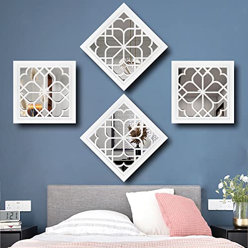 Wocred Set of 2 Mirrors Square Wall Mirror,Gorgeous Rustic Farmhouse Accent Mirror,White Color Entry Mirror for Bathroom Renovation,Bedrooms,Living Rooms and More(12”x12”) - color: White, size: 12x12 inch - 2 PCS