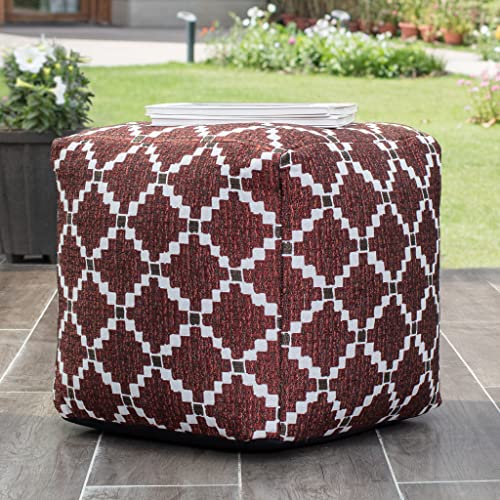 Anji Mountain 100% Handmade & Handcrafted Comfortable Home Décor Outdoor Pouf Ottoman Footrest for Living Room, Bedroom, Nursery, Kidsroom, Patio Furniture - (18" x 18" x 18"- Red-Ivory) - color: Deschutes Red