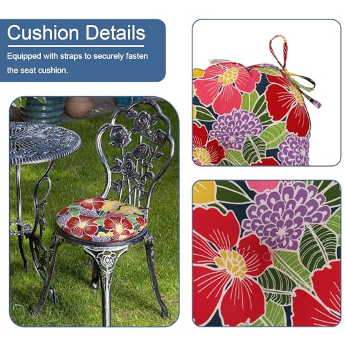 LVTXIII Outdoor Bistro Chair Cushions, 15"x15"x4" Round Patio Chair Cushions, All Weather Tufted Seat Cushions for Patio Furniture Use, Set of 2, Flower Bloom - color: Flower Bloom