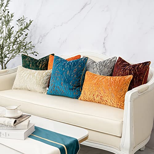 Yangest Green Throw Pillow Cover Velvet Cushion Cover Branches Rectangular Pillowcase for Sofa Couch Bedroom Living Room, 12x20 Inch - color: Green, size: 20" x 12" (Pack of 1)