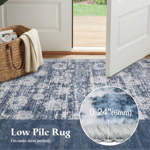 Area Rug 8x10 Blue White, Vintage Floral Washable Rug for Living Room Ultra Soft Non-Slip Rug Printed Distressed Traditional Farmhouse Carpet for Bedroom Dining Room Indoor Office Home - color: Blue & White, size: 8' x 10' (Rectangular)