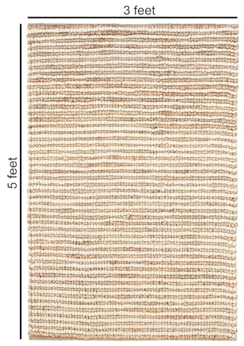 FRELISH DECOR Runner Rug, 3x5 Feet - Premium Wool & Jute Blend Handwoven Rug - Natural Fiber Chunky Stripe Design for Hallway, Entryway, Bedroom, and Dining Area: Natural Ivory - size: 3' x 5' (Rectangular)