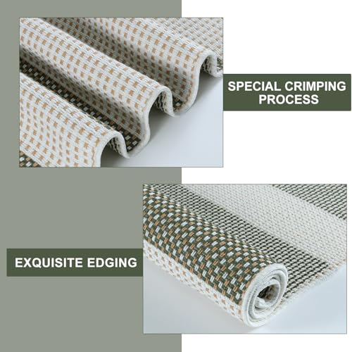 Green and White Striped Rug-2x3 Front Door Mat Outdoor,Washable Reversible Porch Rug Cotton Hand-Woven Spring Doormat, Foldable Layered Door Mats for Entryway/Farmhouse - color: Green, size: 2'x3'