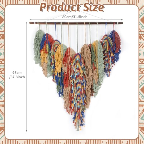 GYHPD Large Handmade Macrame Wall Hanging, Boho Wall Decor, Boho Woven Tassel Wall Art, Rustic Bohemian Home Decor for Living Room Bedroom, Aesthetic Housewarming Gift for Mom (Feather) - color: Feather