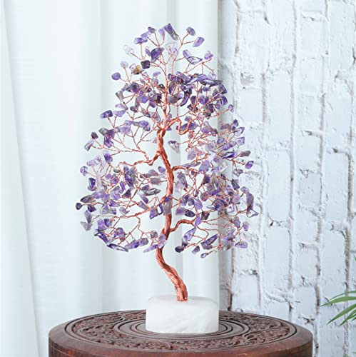 Crocon® Amethyst Crystals Tree of Life Quartz Base, Birthday Gifts for Women, Men Home & Office Decor Money Tree Healing Crystals Womens Gifts Ideas House Warming Gift Sister Unique Purple Decoration - color: Amethyst Copper Wire Quartz Base