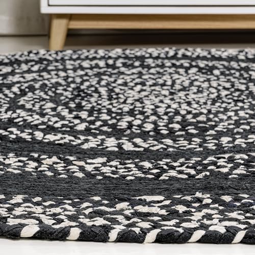 JONATHAN Y Abyss Braided Jute Black/White 6' Round Indoor Area Rug, Bohemian, Classic, Coastal, Easy-Cleaning for Living Room, Bedroom, Kitchen, Pet Friendly, Non-Shedding (RNF117C-6R) - color: Black, size: 6' (Round)