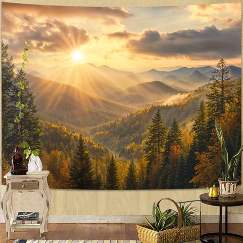 kampdream Landscape Tapestry, Scenery Art Wall Tapestries, Nature Wall Decor for Bedroom Living Room Backdrop Warm Sunset Mountain 36×48 inches - color: Dusk Mountain, size: 48"L x 36"W
