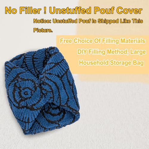 Asuprui Fluffy Flower Pouf Ottoman Cover Only – 20"x14" Round Plush Fuzzy Pouf Shell for Footrest, Stool or Floor Seat, Soft Removable Home Decor (No Insert Included) (Navy Blue) - color: Navy Blue