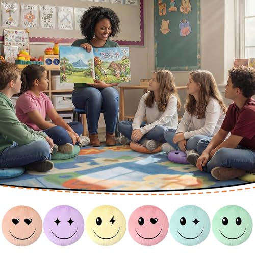 Yousoontic 6pcs Pastel Face Classroom Floor Pillows Preppy Throw Pillow Cushions Seating Floor Cushions for School Learning Play Area Supplies Classroom Decor - style: Pastel Face