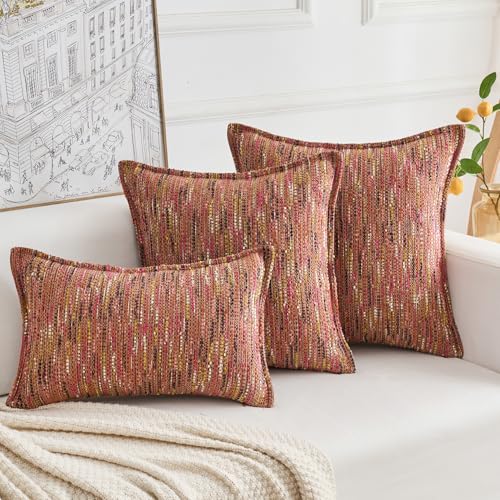 Premium Series Fringe Boho Throw Pillow Cover, Linen Woven Luxury Thick Cushion Case with Tassels for Home Décor,Burgandy, 20x20 Inch - color: Burgandy, size: 20" x 20" (Pack of 1)